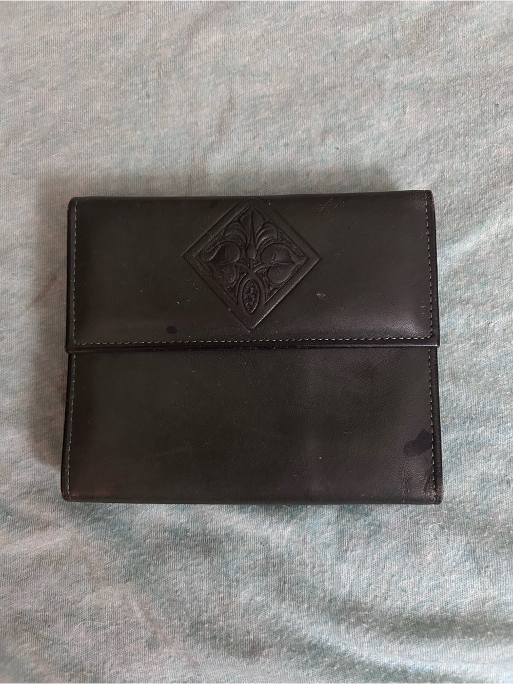 Leather  cowhide Foldover Wallet Clutch - Black